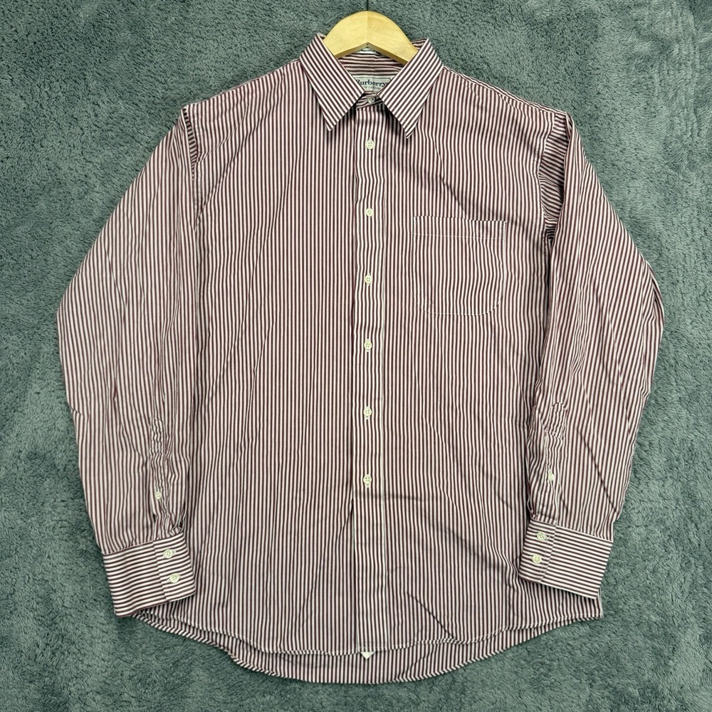 Burberrys Of London Dress Shirt Mens 16.5/34 Plum Bengal Striped 100% Cotton USA